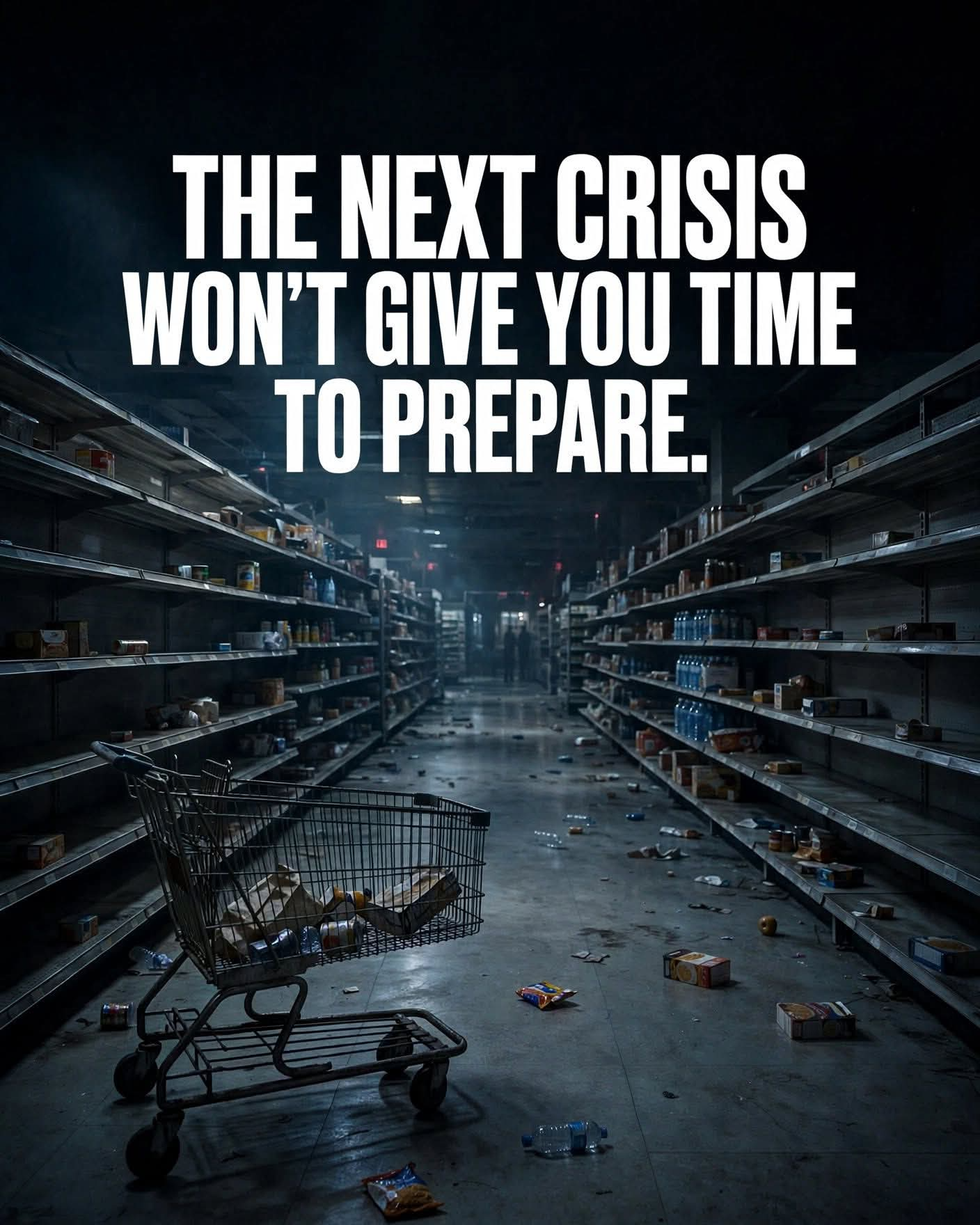 Empty supermarket aisle — the next crisis won't give you time to prepare
