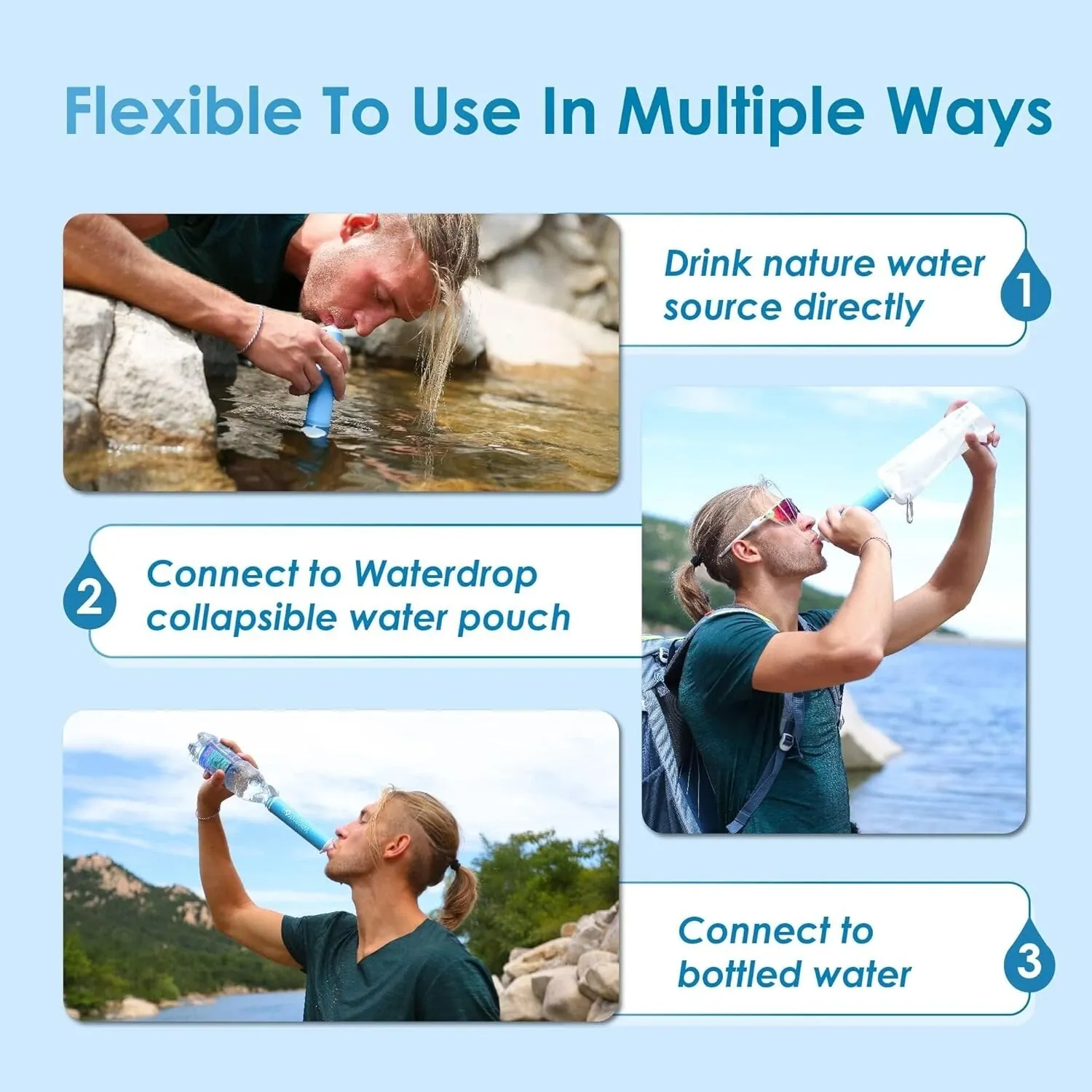 Waterdrop Personal Water Filter Straw with Gravity Bag — view 7