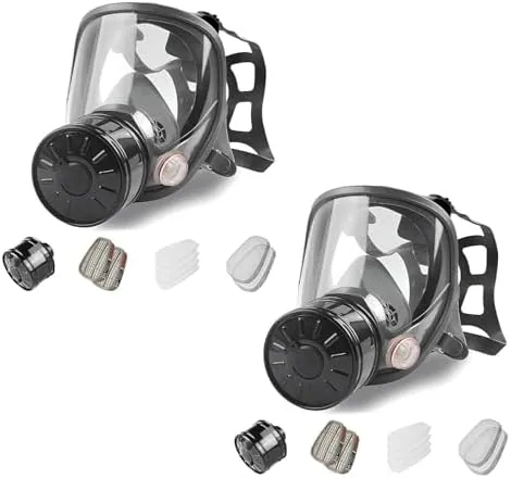 sykua 2 Pack Full Face Gas Mask — Nuclear & Chemical, 40mm Activated Carbon