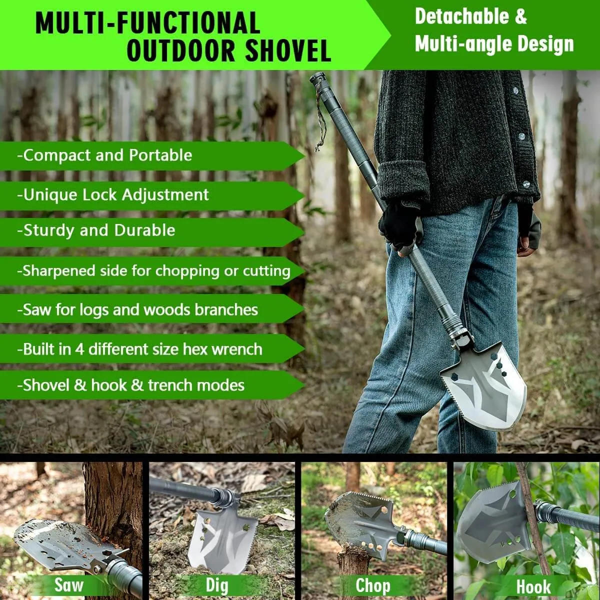iToolMax 25-in-1 Survival Multi-Tool Shovel Kit — view 3