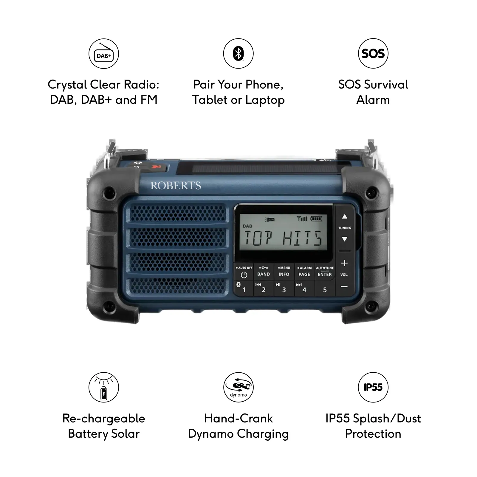 Roberts SOLARDAB99 Solar & Wind-Up DAB/DAB+/FM Radio — view 8