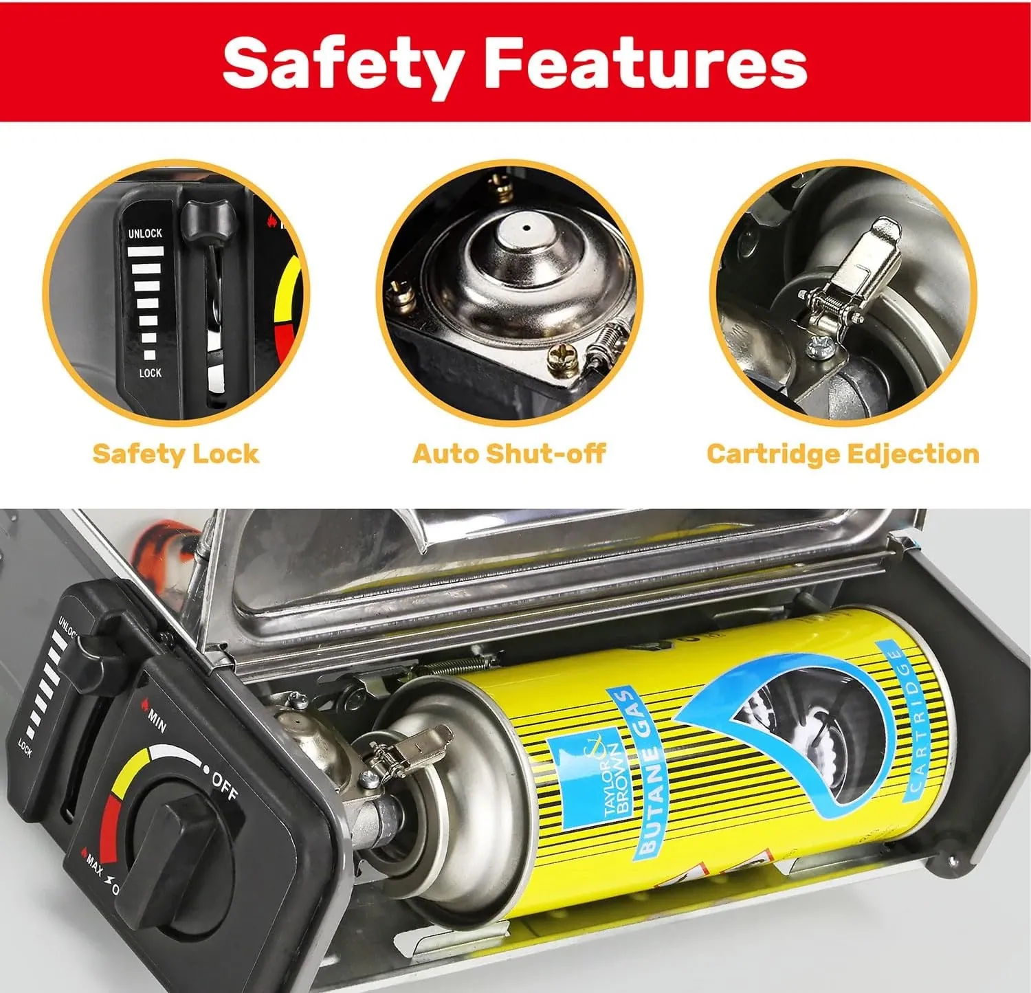 Taylor & Brown Portable Dual Burner Camping Stove + 4 Butane Canisters — view 3